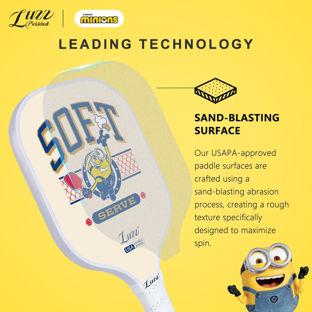 Luzzpickleball Minions Serve Original Paddle (16mm) T700 Carbon Fiber