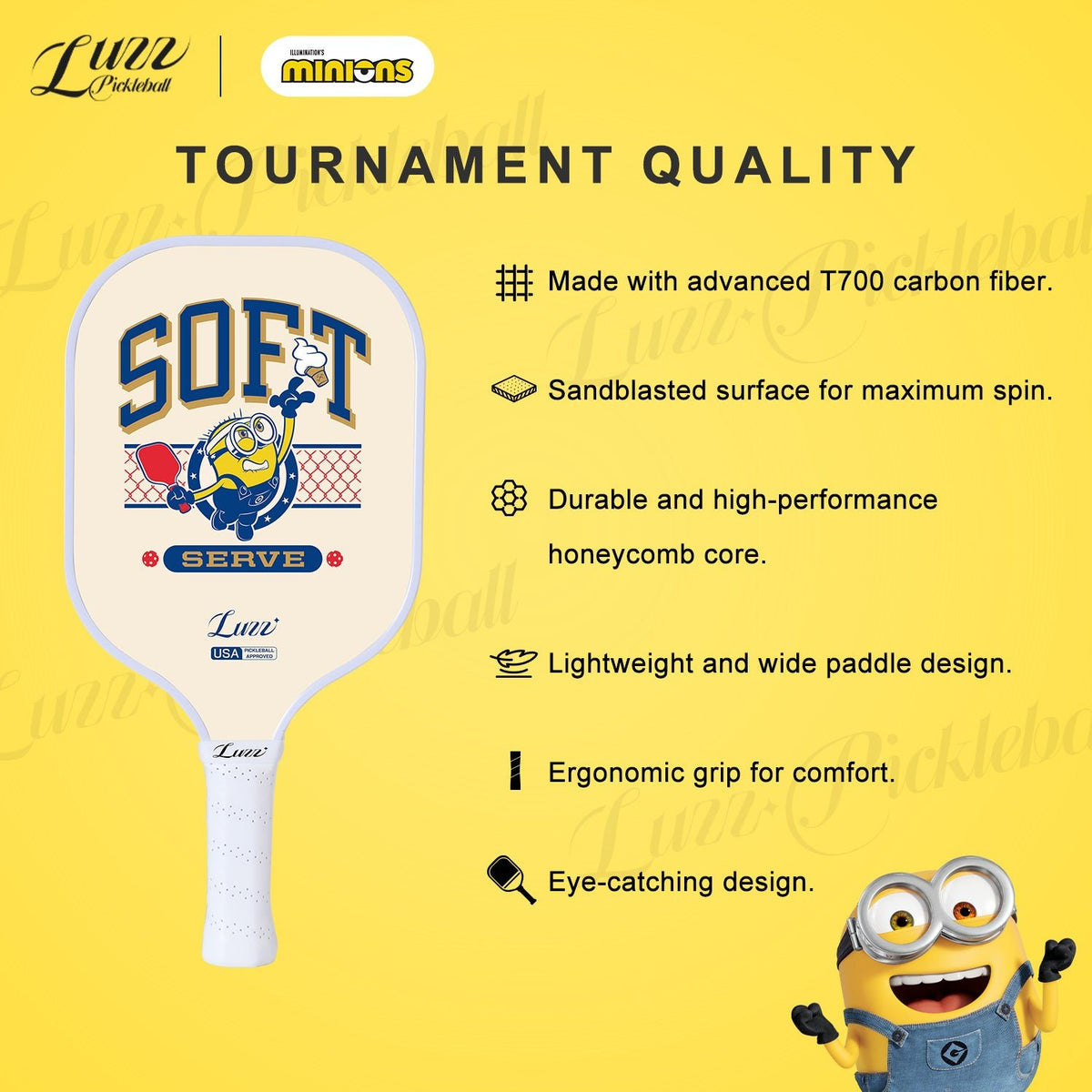 Luzzpickleball Minions Serve Original Paddle (16mm) T700 Carbon Fiber