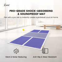 LUZZ non-slip soundproof home floor mat in an indoor setting, featuring a purple main surface with white edges