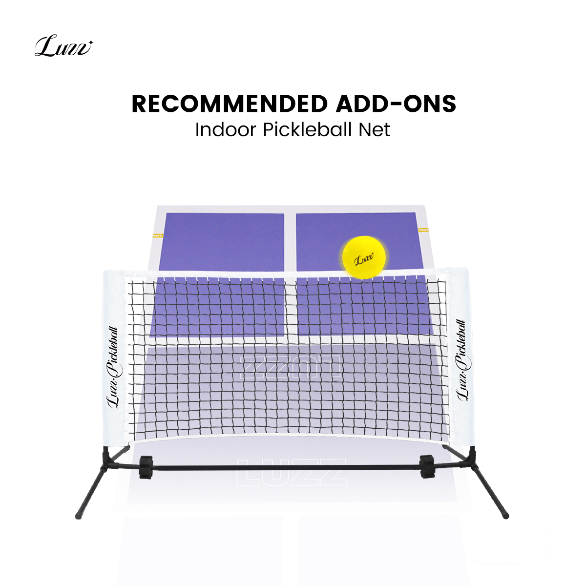 LUZZ soundproof floor mat paired with an indoor pickleball net for the perfect indoor play setup