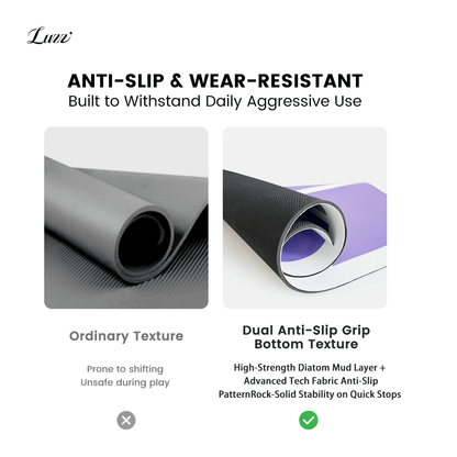 Comparison of the LUZZ floor mat and a standard floor mat, highlighting its high-strength diatomaceous earth layer and advanced non-slip fabric surface for enhanced slip resistance and durability