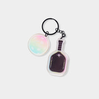 Acrylic pickleball paddle-shaped keychain with Candy Cannon design and glossy epoxy finish.