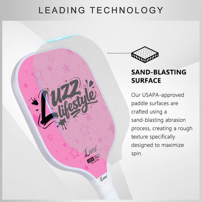 Pickleball paddle face layer detail featuring a USAPA-certified sand-textured surface finish