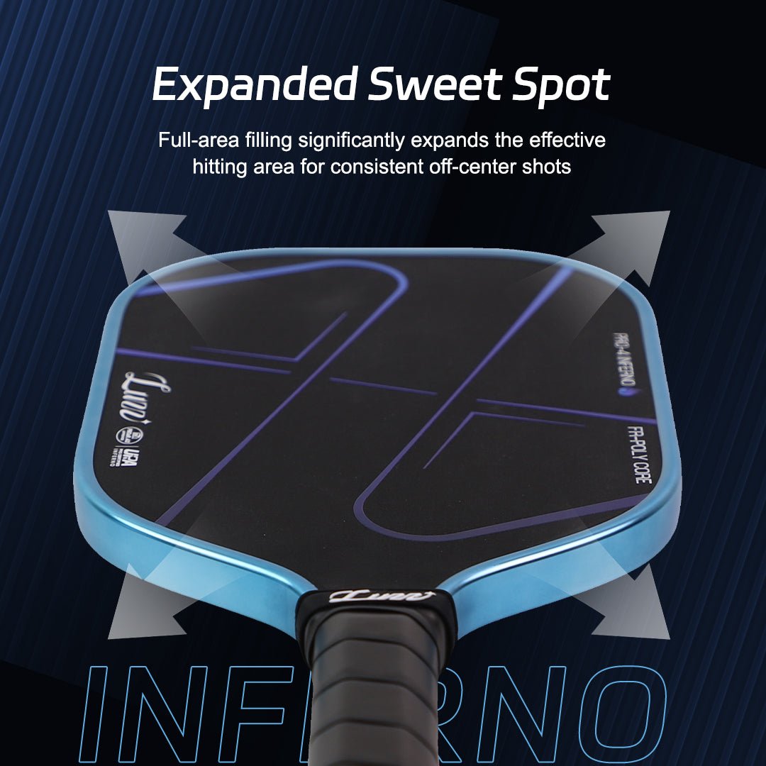 Close-up of the paddle face highlighting the sweet spot.