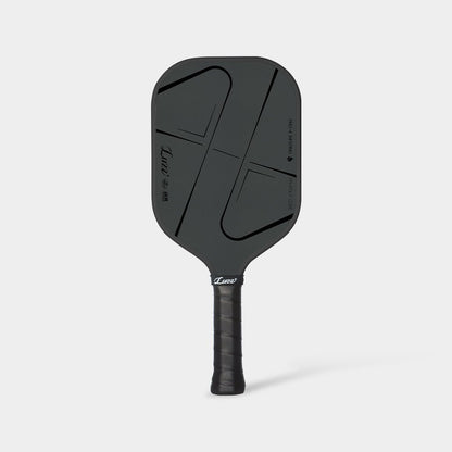 LUZZ Pro 4 Darkness Inferno pickleball paddle featuring a solid black paddle face with glossy black line details and a black handle