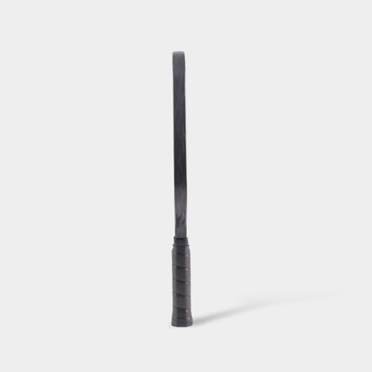 LUZZ Pro 4 Darkness Inferno pickleball paddle upright front-side view featuring a black paddle edge