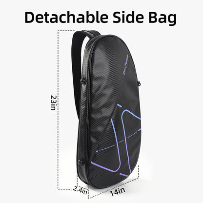 Detachable side pouch for a pickleball backpack, measuring 23 in high × 14 in wide × 2.4 in thick