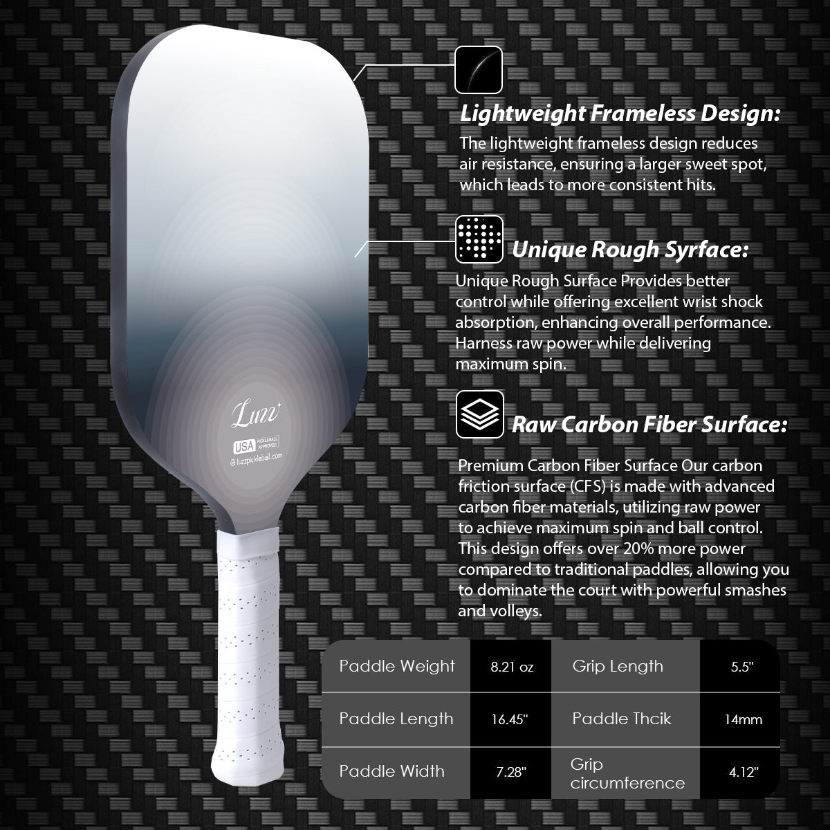 Luzz Ultra Fog Original Paddle -Fog(Free Free 2 Pack Edge Protection Tape)-Luzzpickleball