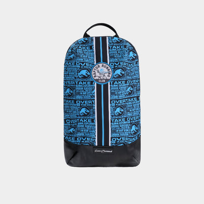 LUZZ x Jurassic World Pickleball Backpack front view featuring blue lettering on the backpack