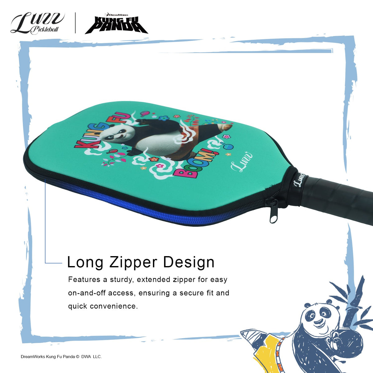 Close-up view of the paddle cover zipper, featuring a durable extended zipper for easy opening and closing.